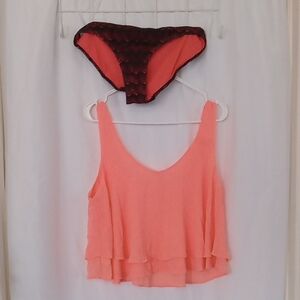 OP Coral and Black Bikini Set